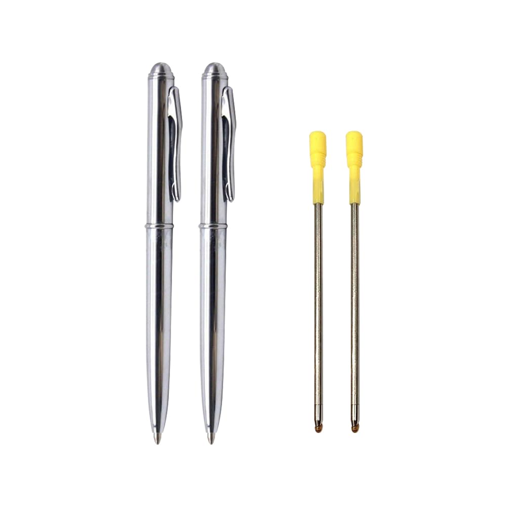 GSHLLO 2 Pcs 0.7mm Portable Metal Retractable Pens Pocket Size Writing Pens Mini Black Ink Ballpoint Pen Short Ball Point Pen with 2 Pcs Refills for
