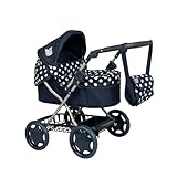 Dolly Tots Carrito para muñecas Cherish | Azul marino y blanco | Asa ajustable y capota | Plegable con bolsa de pañales, manta y cesta | Juguete para niños a partir de 3 años