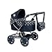 Dolly Tots Cherish Dolls Pram | Navy & White, Adjustable Handle & Hood, Fold Flat Design, Includes Matching Changing Bag, Removable Apron & Under Seat Storage | Toy Pram for Kids Role Play | 3+