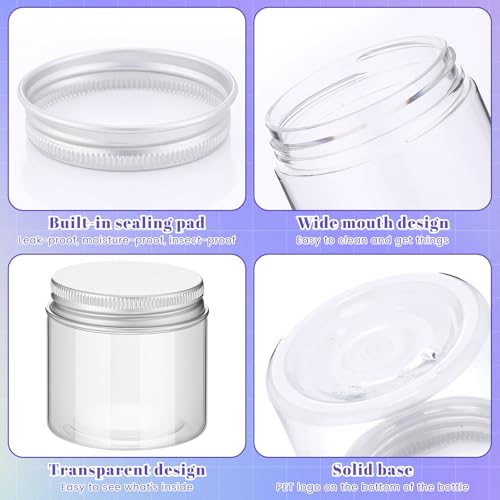 Image of Aoriher 150 Pcs Clear Plastic Jars with Lids Round Containers,2 Oz,Silver