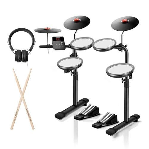 HAMPBACK MK-0 Electric Drum Set with 7'' Quiet Mesh Drum Pads, 8'' Full Rubber Cymbals, 12 Kits and 68 Authentic Sounds, USB MIDI, Sticks, Headphone, 2 Switch Pedals for Beginners & Kids