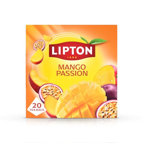 Lipton Mango Passion Fruit Infusion Herbal Tea Bags - Mango & Passion Fruit 20 Plant-Based Pyramid Bags Caffeine-Free Natural Flavours.