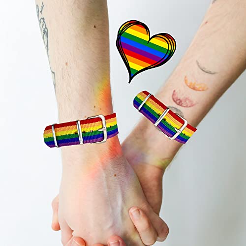 LGBT Pride Bracelet for Bisexual Lesbian Gay LGBTQ Pride Bracelets Handmade Nylon Adjustable Wristband Watch Band Rainbow Bracelets for Women Men Parade Bulk Multiple Pack3
