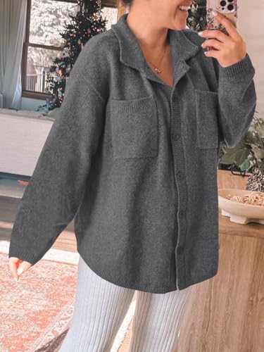 Image of Saodimallsu Womens Collared Cardigans Button Down Fall Sweater Jackets Oversized Casual Long Sleeve Knit Shirts