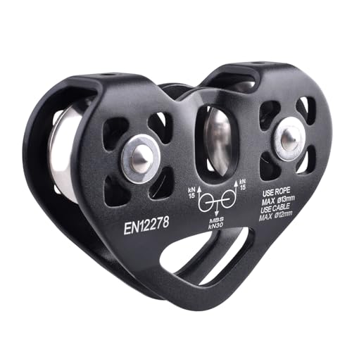 Azarxis 30 kN Zipline Pulley 6700LBS Zip Line Tandem Dual Trolley Kit for Cable & Rope Heavy Duty for Rescue Climbing Hauling Backyard Zipline Mountaineering Rigging (Black)