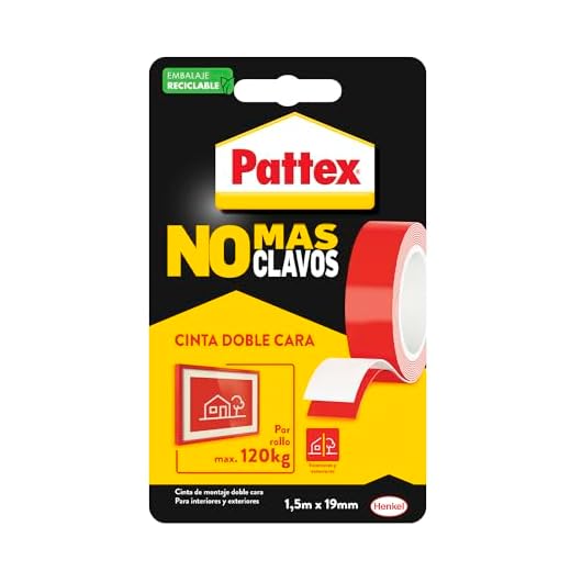 Pattex No Más Clavos Cinta, cinta adhesiva para aplicaciones permanentes, cinta de doble cara extrafuerte, adhesivo de montaje para interior y exterior, 19 mm x 1,5 m