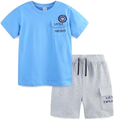 Bumeex Toddler Boys Cotton Short Sleeve T-shirt and French Terry Cargo Shorts Set
