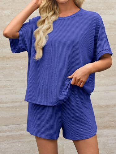 Image of Imily Bela Womens 2 Piece Outfits 2025 Oversized Summer Short Sets Casual Beach Ribbed Short Sleeve Matching Set