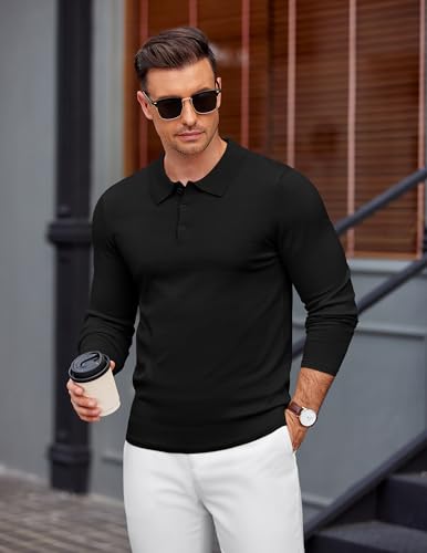 COOFANDY Mens Knit Polo Sweater Long Sleeve Casual Golf Polo Lightweight Dress Button Collar Pullover Sweaters3