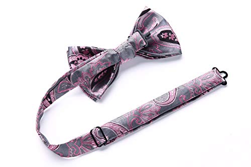 Image of HISDERN Suspenders for Men Paisley Floral Bow tie Suspender Pocket Square Sets Adjustable Y Shape 6 Clips Wedding Braces
