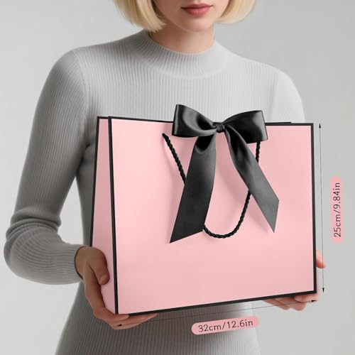 Image of JMANNI Mothers Day Gift Bags with Handles, 13 inch Medium Gift Bag for Presents, 2 Pcs Bags with 4 Tissue Paper and 2 Cards for Baby Shower Wedding Bridal Shower Mother's Day Birthday Party(Black-Pink)