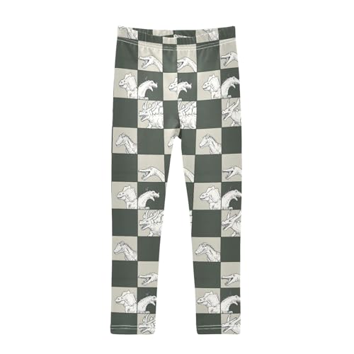Girls' Athletic Leggings Ankle Length Yoga Dance Pants Kids Teen 4T Checkered Dinosaur