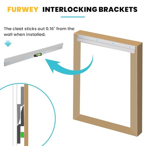 Image of FURWEY French Cleat, Picture and Mirror Hanger, Aluminum French Cleat, Headboard Wall Mounting Brackets with Screws(12 Inch-1 Pair, Support 80 lbs)