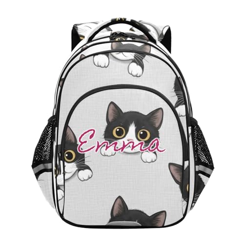 Sac à dos personnalisé 6-12 ans motif chat noir et blanc cadeau rentrée