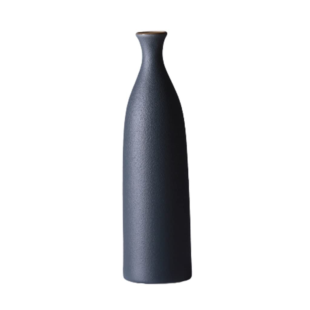 Jarrón de cerámica geométrico moderno con cuello estrecho para estantería, chimenea, decoración de entrada, jarrón de flores azul fino (33 cm x 9 cm)