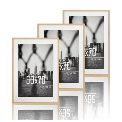 VUVUZULA Bilderrahmen 50x70cm Eiche 3er Set Fotorahmen Holzrahmen Rahmen Natur mit Passepartout Posterrahmen