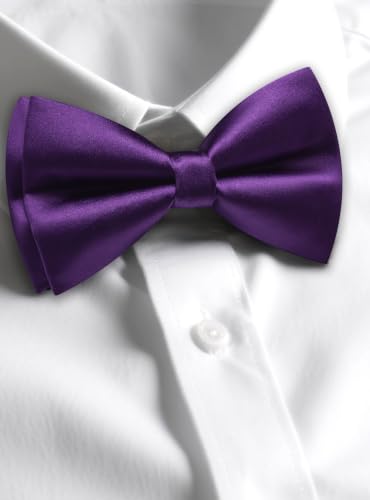 Image of Solid Color Bow Ties for Men Silk Pre-tied Tuxedo Bowtie Set 4PCS | Pre-tied in 3 seconds,adjustable 4PCS bow tie and pocket square cufflinks lapel pin set,wedding,formal,party,prom,graduation