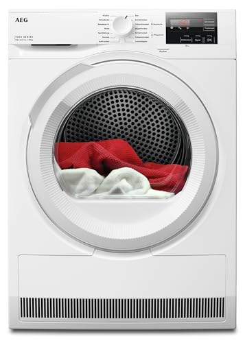 AEG Wärmepumpentrockner 8 kg, Serie 7000 SensiDry - Schonendes & Energiesparendes Trocknen, neue EKK D, Schontrommel, Weniger Bügelaufwand mit Reversierautomatik, Spart Zeit, Knitterschutz, TR7T50580