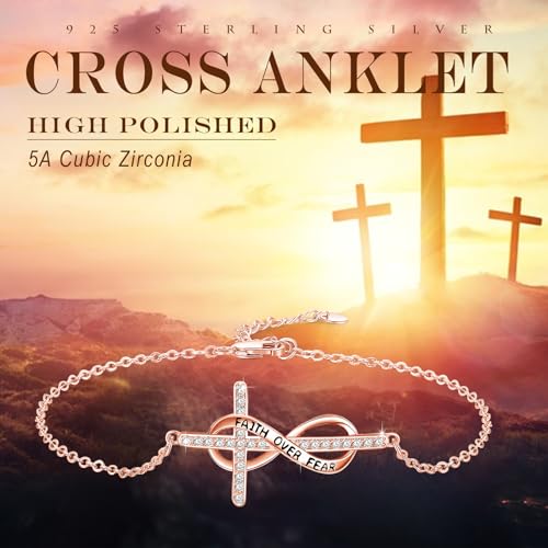 Image of MEDWISE Mothers Day Gifts for Mom Women Infinity Anklet 925 Sterling Silver Adjustable Cross Anklet Summer Beach Jewelry Gifts for Daughter Women Wife Mom