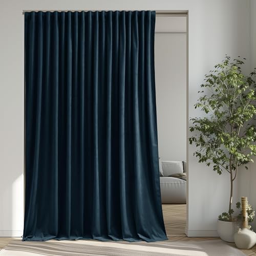 Image of Extra Wide Velvet Curtains Luxury Navy Blue Room Darkening Thermal Insulated Sliding Door Curtains Back Tab Large Window Drapes for Living Dining Room Hotel, W100 x L96, 1 Panel