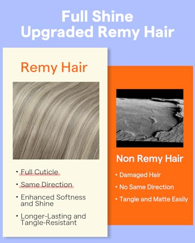Image of Full Shine Clip in Hair Extensions Real Human Hair | Light Brown to Ash Brown Mix Platinum Blonde, Balayage Clip in Real Hair Extensions, for Cheer, 18 Inch 7 Pcs 120g