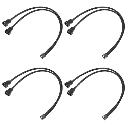3 Way 4-Pin PWM Fan Splitter Cable 4-Pack, 12 Inches PC Fan Splitter 1 to 2 Converter Extension Cable, for Computer ATX Case 4-Pin/3-Pin Cooling, Black
