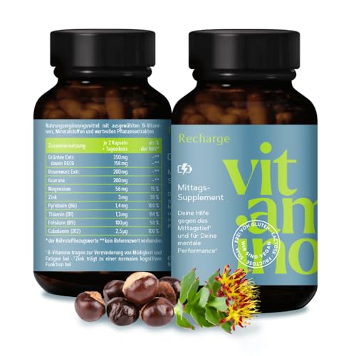 Vitamino Recharge - Koffeinhaltige Kapseln mit Guarana, Grüntee, B-Vitaminen uvm., für Deine mentale Performance - Vegan, Glutenfrei, Lactosefrei