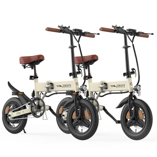 ESKUTE E Bike Herren F200, 14 Zoll Klapprad Elektrofahrrad, 36V 7.8Ah Akku Lange Reichweite bis 50KM, Mini Faltbike, Leichtes E-Bike für Städtische Pendler, Cremeweiß x 2