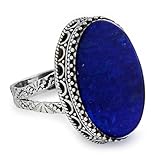 NOVICA Artisan Handmade Lapis Lazuli Cocktail Ring Blue Oval India .925 Sterling Silver Riverside Birthstone 'Pool of Memories'
