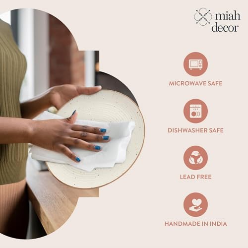 Image of miah decor Dinner Plates Ceramic Set of 6 (10 Inch) | Handcrafted Stoneware Ribbed Off White Matte Finish Plate for Dining & Gifting | Microwave & Dishwasher Safe