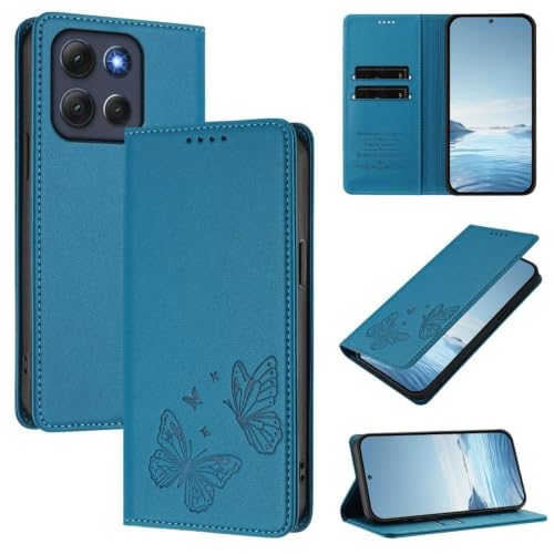 Coque Moto G54 5G portefeuille en cuir avec gravure papillon premium