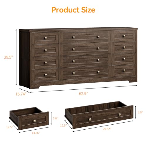 GarveeHome Wooden Dressers for Bedroom with 12 Drawers, Brown Modern Dresser for Adult Bedroom, Wood Chest of Drawers for Living Room, Closet, Entryway, Hallway, Wide TV Stand for 65 Inch TV by GarveeHome - Used condition - Image 2