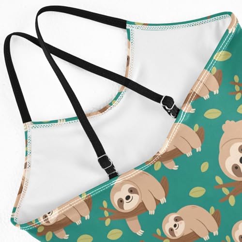 senya Girls Swimsuits One-Piece Swimwear Tie Bathing Suit Beach Summer Round Neck 9-10T Sloth Tree Branch Pattern4
