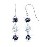 Gem Stone King 925 Sterling Silver Blue Mystic Topaz and Sky Blue Aquamarine 3 Stone French Wire Dangle Earrings For Women (3.00 Cttw, Gemstone Birthstone, Round 5MM)