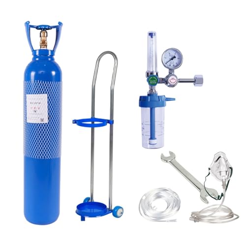IEOWY Juego de Cilindros de oxígeno médico portátil con mascarilla y Carrito para Uso doméstico, Ideal para asma y dificultades respiratorias, Gran Capacidad.