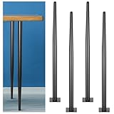DoubleFill 4 Pack 34 Inch Metal Table Legs Round Tapered Furniture Legs Heavy Duty Replacement Chair Feet with Mounting Screws and Plastic Mats for Sofa Coffee Table Desk Bar DIY Projects, Black