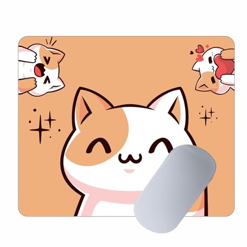 Image of Cute Cartoon Cat Mouse Pad for Laptop & Desktop | Smooth Surface, Non-Slip Rubber Base | Kawaii Animal Design Mouse Mat for Office, Home & Gaming (9 x 7.5 Inches)