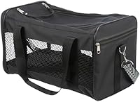 TRIXIE Haustier-Tasche Ryan für Hunde und Katzen, 28841, schwarz, 26 × 27 × 47 cm, Polyester, abnehmbarer Schulterriemen in schwarz/weiß, integrierte Kurzleine, optimale Luftzirkulation