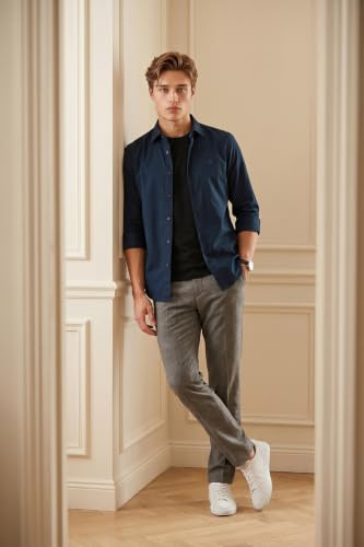 Image of Peter England Men's Slim Fit Full Sleeve Casual Shirt in Twill Weave Cotton
