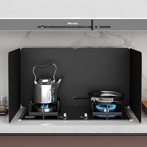 レンジガード 料理 ガスコンロ用 油はね 飛び散り防止 高さ30・45・50・60cm、黒 油跳ね防止レンジガード 折りたたみ式で収納 油汚れ コンロガード キッチンガード 油はねガード、絶縁 耐熱 繰り返し使える 水洗い ストーブガード 熱シールド クッ