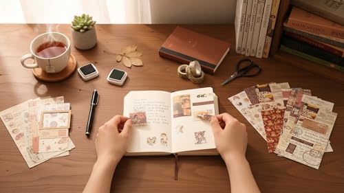 Image of Vintage Aesthetic Scrapbook Kit(346Pcs) Scrapbooking Supplies Kit with Bullet Junk Journal,Stationery,A6 Grid Notebook Journaling Gift for Girl (Brown Vintage Scrapbook)