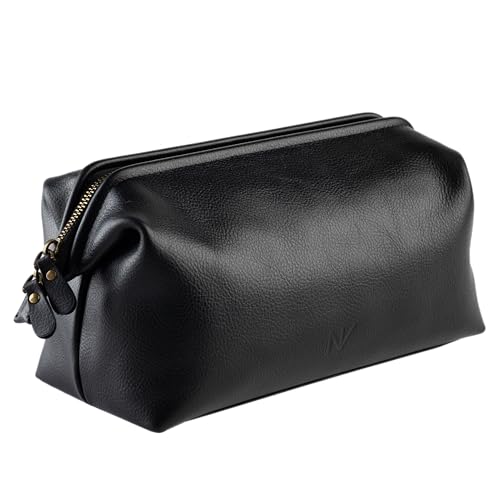 NV Holders Premium Kulturbeutel aus echtem Leder für Herren – das ultimative Reise-Set und Hygiene-Organizer, perfekte Herren-Kulturbeutel, Schwarz, Kulturbeutel aus echtem Leder