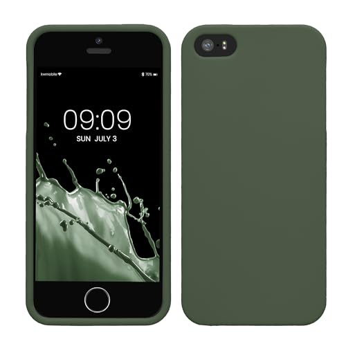 kwmobile Hülle kompatibel mit Apple iPhone SE (1.Gen 2016) / iPhone 5 / iPhone 5S Hülle - weiches TPU Silikon Hülle - Cover geeignet für kabelloses Laden - Dunkelgrün matt