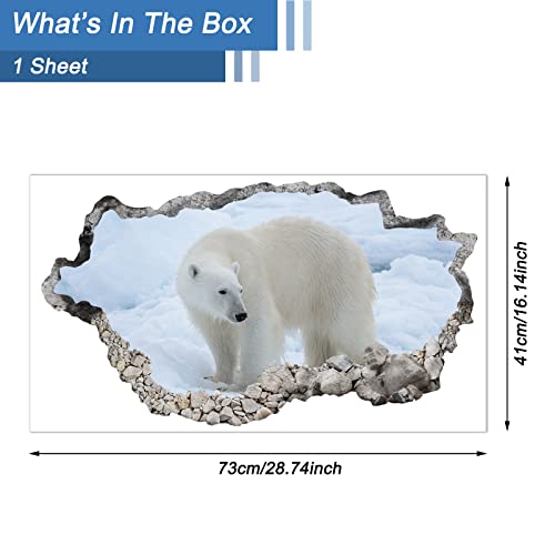 3D Wall Hole View Polar Bear Wall Decal Peel And Stick Photography Animal Bear Wall Mural Sticker For Kids Room Bedroom Playroom Wall Decor #TOP4