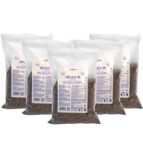 Semillas de lino marrón 5 kg nut&me | Superalimento natural | Sin conservantes ni aditivos | Fuente de proteínas | Rico en fibra | Pack 5 x 1 kg