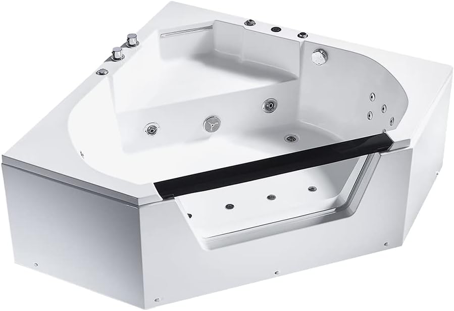 ARIEL Platinum PW1565959CW1 Whirlpool Bathtub with Jets, 59" x 59" x 23.6" Inches Corner 2 Person Hydrotherapy Massage Tub with Fitted Backrest