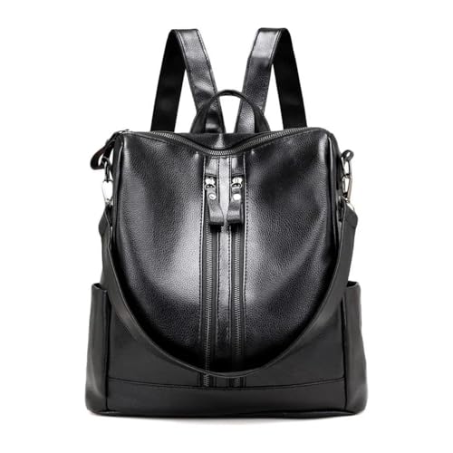 Mochila Feminina Pequena de Couro Antifurto – Mochila de Viagem Preta para Mulheres, Estilo Casual e Elegante