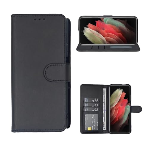 Étui portefeuille Samsung S21 Ultra en cuir noir avec porte-cartes