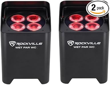 Rockville Wet PAR WC Black 6 x 18-Watt RGBWA UV Battery Powered DJ wash Light, IP65 Water-Resistant, Wireless Charging case Compatible, Wireless DMX, app and IR Control, 2-Piece