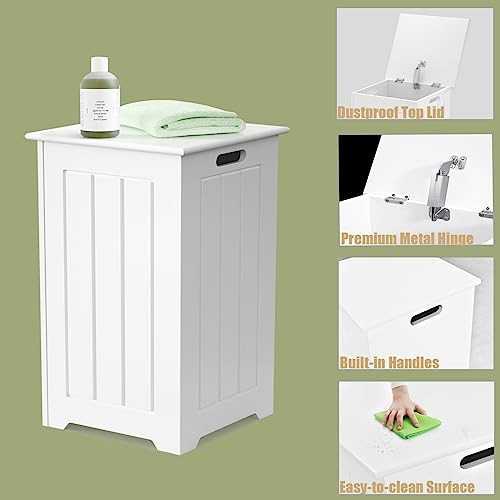 HOMASIS 35L - Cesto para la ropa con tapa, cubo para la colada de baño, contenedor para ropa sucia de madera, cubo para la colada, 30 x 30 x 61 cm, color blanco - imagen 4